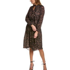 All Saints Nina Torto Brown Pattern Belted Long Sleeve Dress 2 Viscose Midi